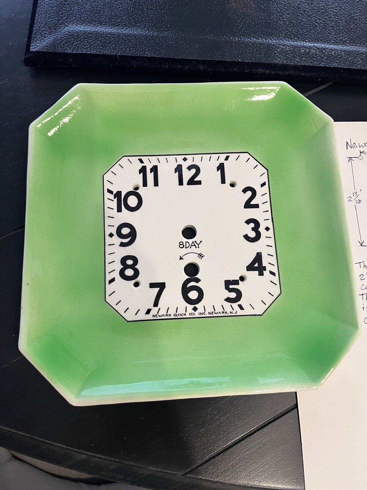 Antique Newark Clock Co Inc Porcelain Green Wall Clock Plate Germany 8/34"