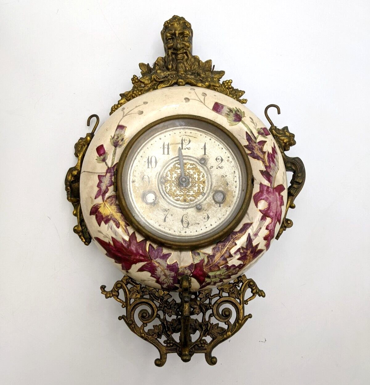 Antique New Haven Thistle Porcelain Wall Clock North Wind Face 1900s CHIPPED
