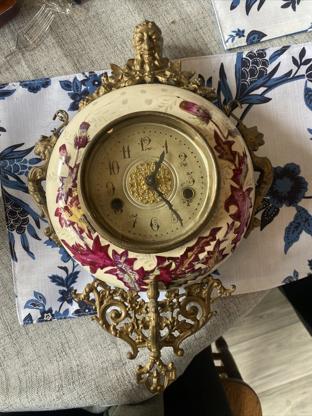 Antique New Haven Thistle Porcelain Wall Clock North Wind Face 1900s CHIPPED
