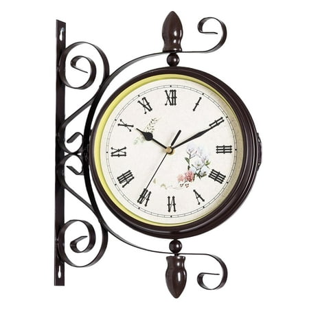 Antique Style Double Sided Wall Clock Quiet Decoration Powered Hanging Clocks for Bedroom, Garden, Indoor, Outdoor, Kitchen, Patio