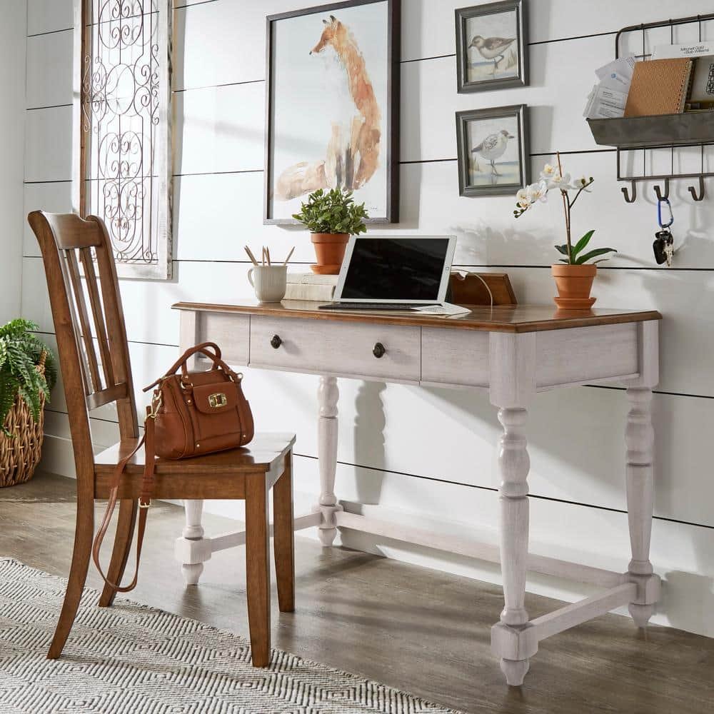 Antique White 1-Drawer Desk With Charging Station