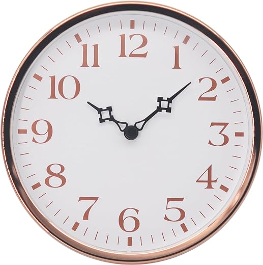 AoCasa 6 inch Desk Wall Clock with Rose Gold Metal Frame White Battery Operated Easy to Read Silent and No Sound Home/Bedroom/Office/Kitchen736M-RG012