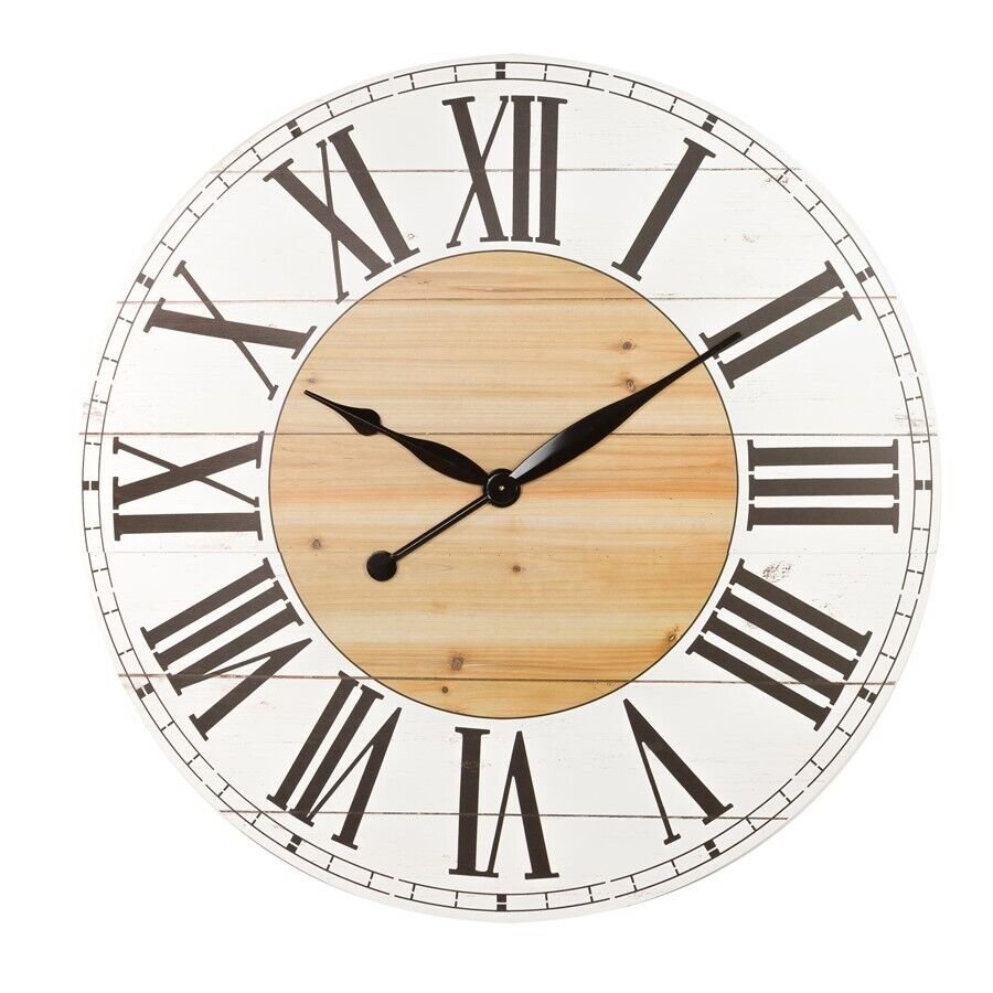 Aspire 8248 48 x 48 x 1.5 in. Renata Oversize Shiplap Wall Clock- White & Walnut