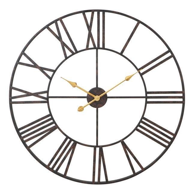 Aspire Home Accents 7852 Solange Round Metal Wall Clock Dark Brown - 30 in.