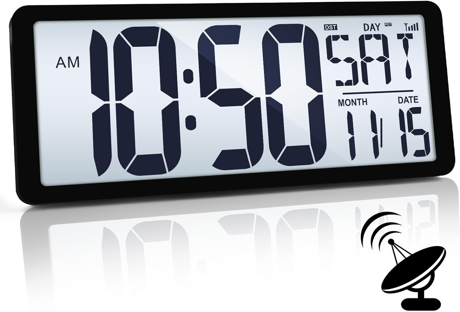Atomic Clock with Backlight, 14.2" Large Digital Wall Clock Battery Operated, Di