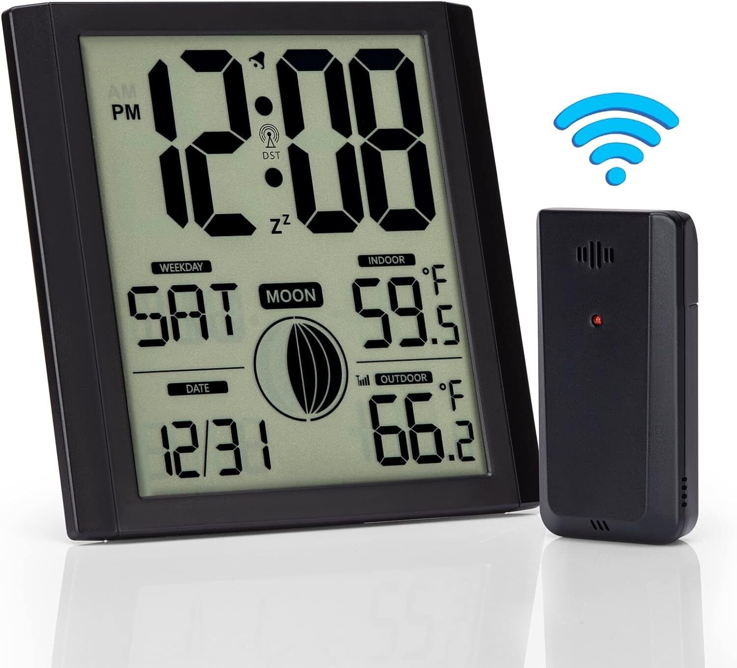 Atomic Clock with Indoor Outdoor Temperature, Self-Setting Digital Wall Clock