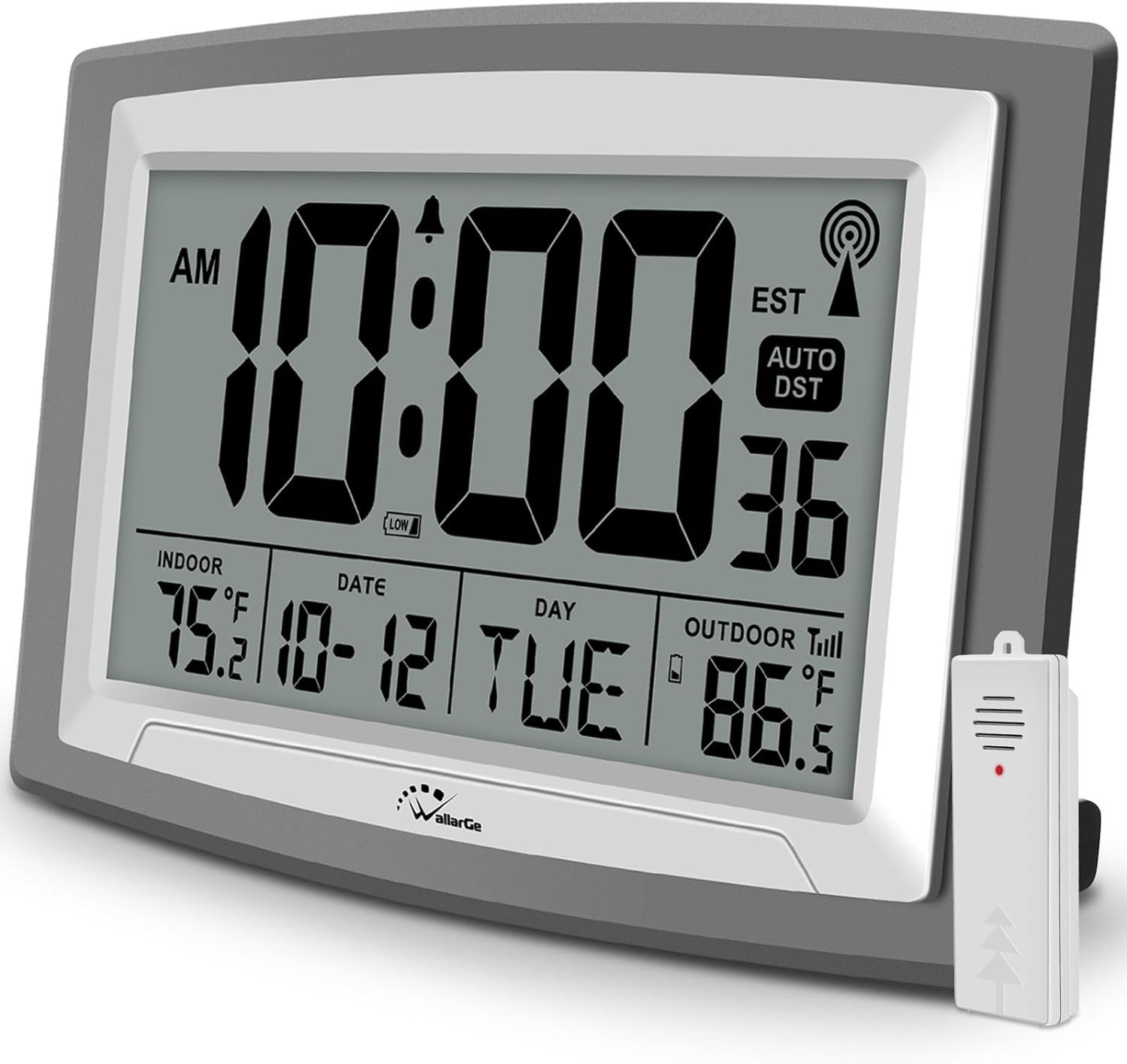 Atomic Clock with Outdoor and Indoor Temperature - 12.5 Inch Self-Setting Digita