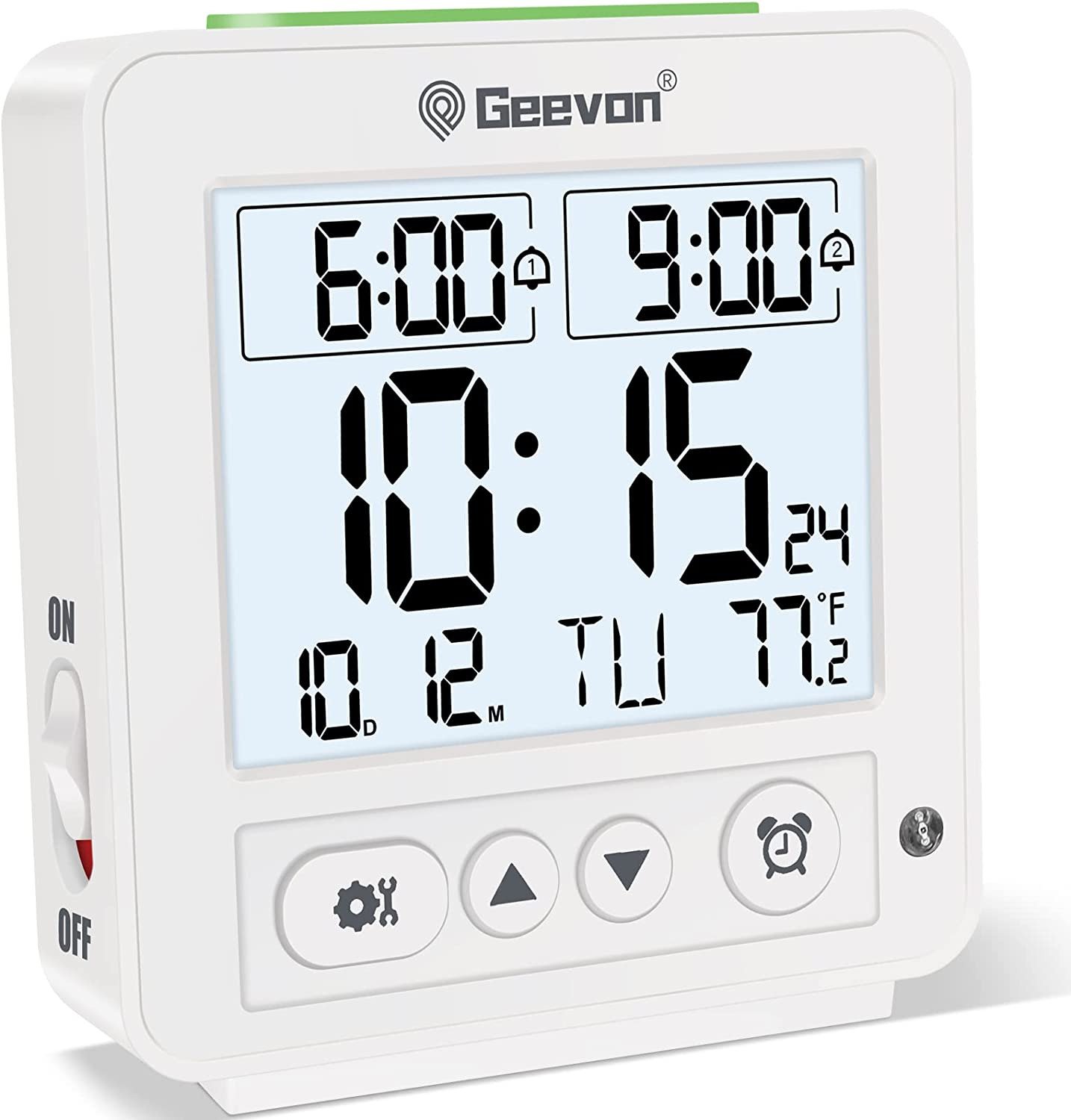 Atomic Travel Alarm Clock with Auto/8S Backlight 2 Alarm Settings Temperature