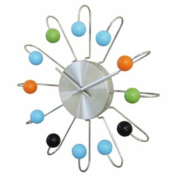 Atomic Wall Clock Multicolored Modern Brass Decent Home Decorative
