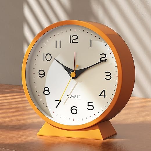 AYRELY® 4.5 Analog Alarm Clock,Small Retro Desk Clock Battery Operated,Slient Metal Table Clock with Light for Living Room Decor,Bedroom,Bedside,Shelf (Orange)