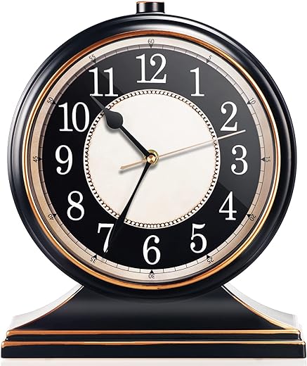 AYRELY® Vintage Desk Clock Silent-Non-Ticking 10-inch dial Table Clock,Retro Mantel Clocks and Easy to Read for Living Room, Bedroom, Shelf Decoration, Fireplace, Farmhouse Decor