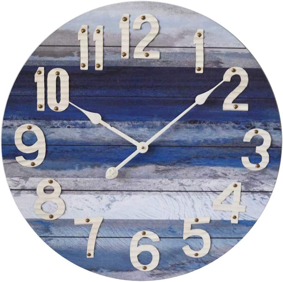 Beach Blue 24 Inch Wood Wall Clock - Large Decorative Clock with White Arabic