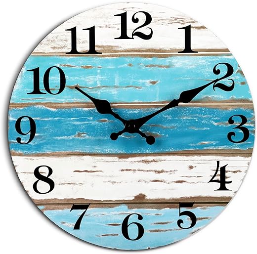 Beach Themed Blue Wall Clocks Battery Operated Silent Non-Ticking, Vintage Round Rustic Coastal Nautical Clock Decorative for Home Kitchen Living Room Office Bathroom Bedroom(10 Inch)