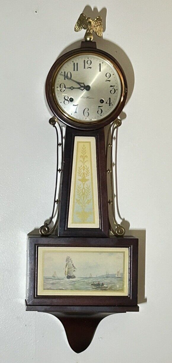 Beautiful 1930's New Haven Whitney Mono Chime Banjo Nautical Theme 30 Inch Clock