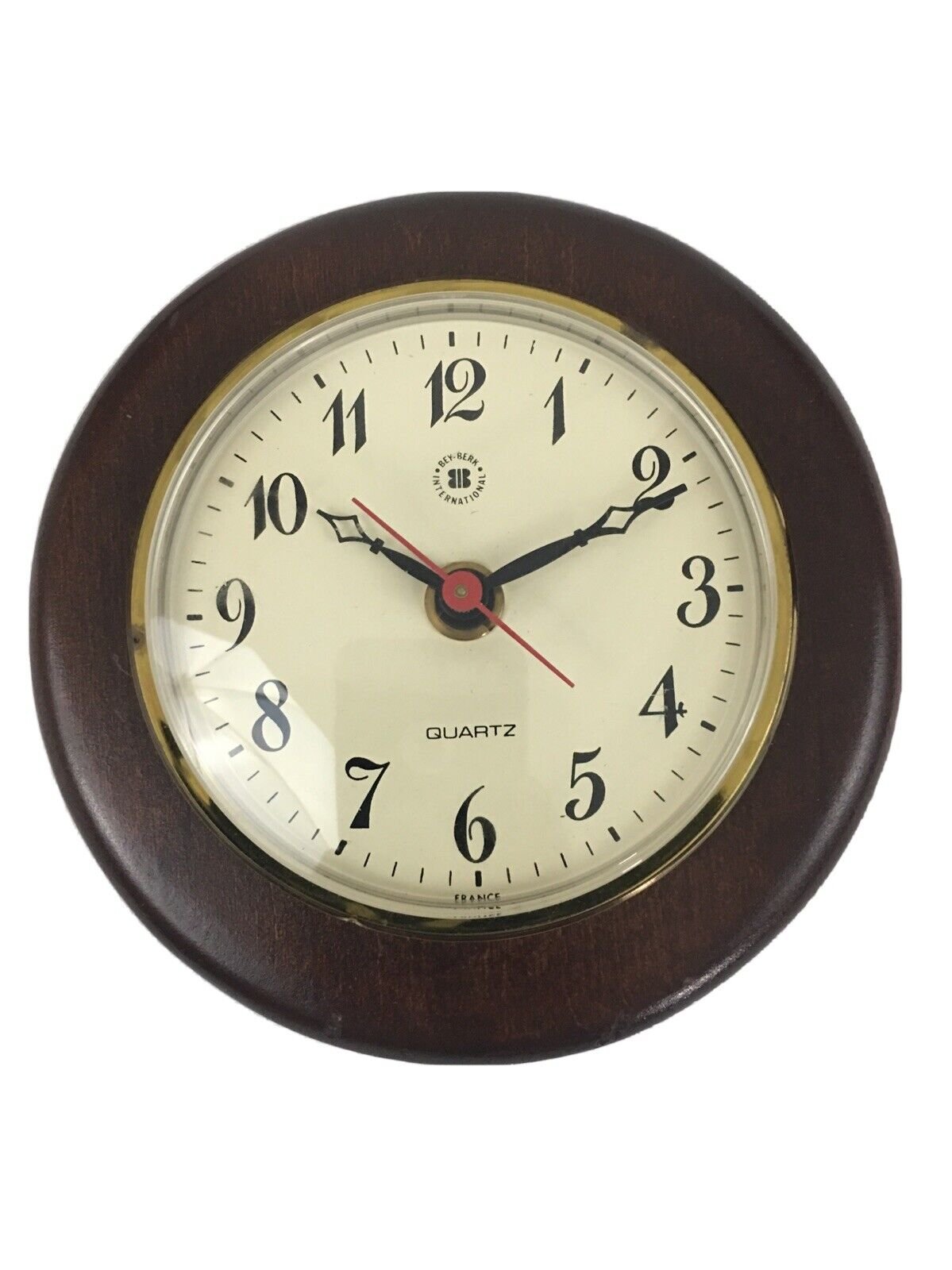 Beautiful Bey Berk Quartz Wall Clock Brass & Walnut 3.5”Diameter Nautical Tested