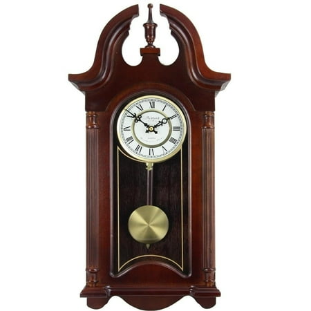 Bedford Clock Collection 26.5 Colonial Mahogany Cherry Oak Finish Chiming Wall Clock with Roman Numerals