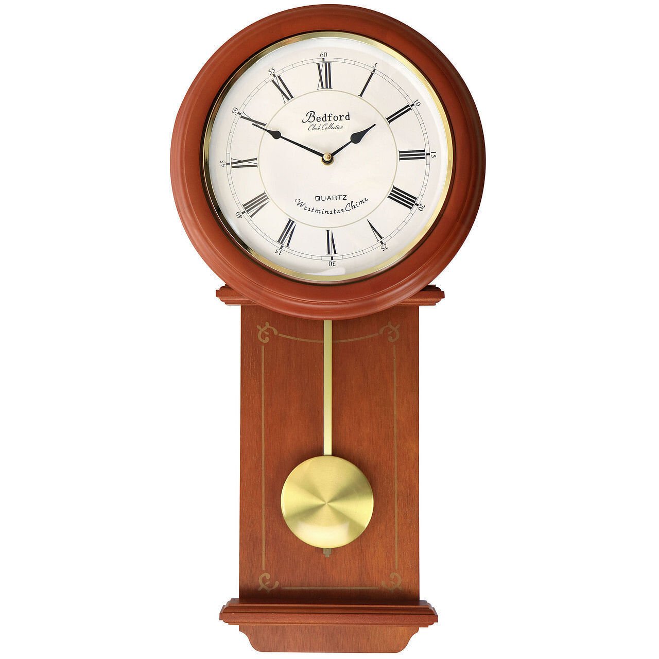 Bedford Clock Collection Olivia 24.5 Inch Cherry Wood Chiming Pendulum Wall Clo