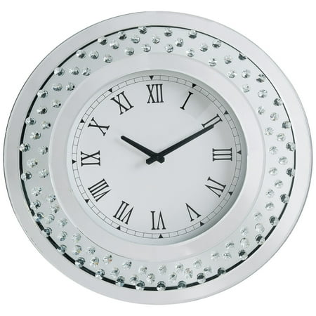 Benzara Wood & Mirror Round Analog Wall Clock, White