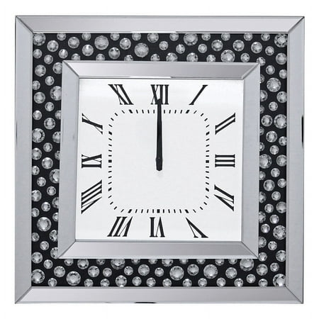 Beveled Mirror Frame Textured Analog Wall Clock Black & White