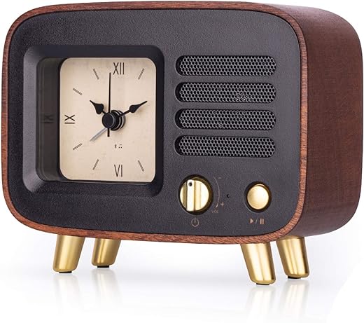 BEW Retro Wooden Bluetooth Alarm Clock - Vintage Speaker with Silent Function - Ideal for Bedroom, Nightstand, and Office Table - Compact Design - Compatible with Smartphones Idea