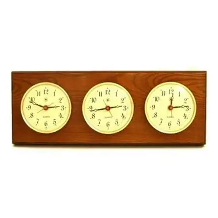 Bey-Berk International Brass Multizone Clock on Oak with 3 Brass Plates