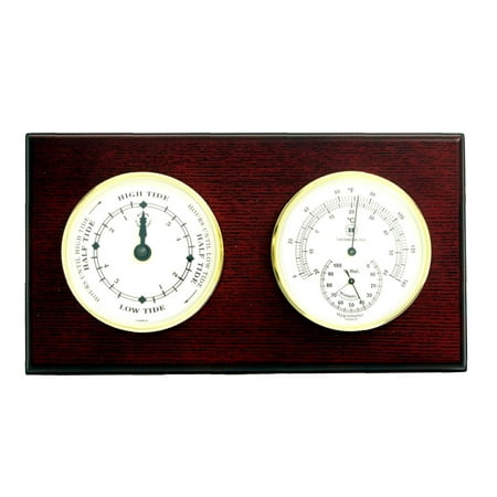 Bey-Berk International Brass Tide Clock, Thermo./Hygro. on Mahogany T.P.