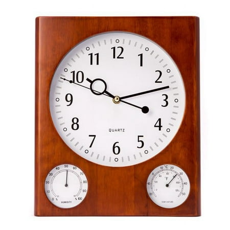 Bey-Berk International CM105 Cherry Wood Wall Clock with Thermometer & Hygrometer - Brown