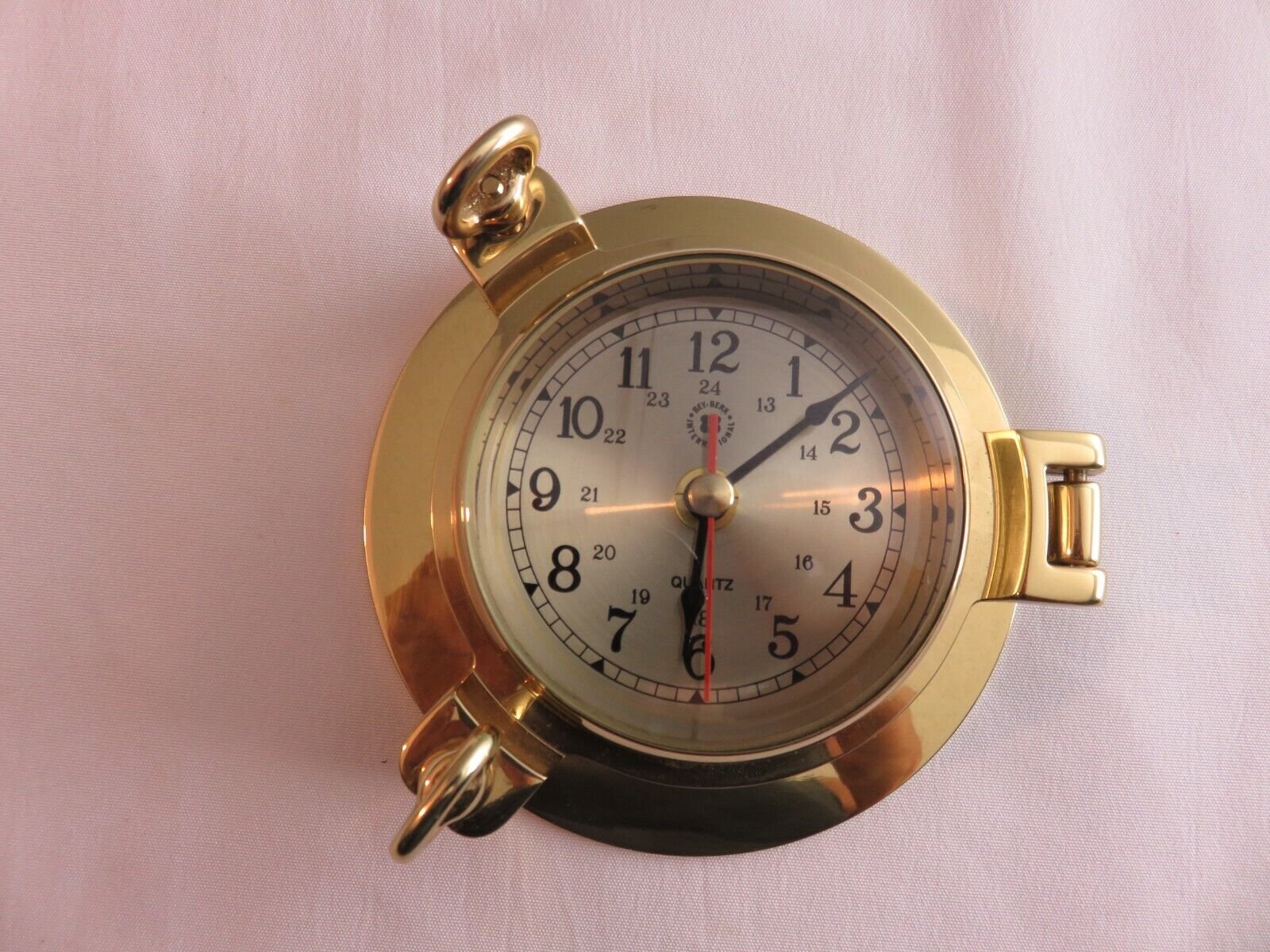 Bey-Berk Natical Brass Porthole Quartz Clock, excellent condition