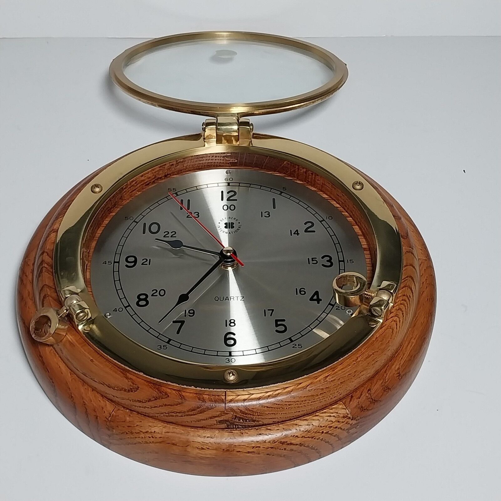 Bey Berk International Clock Nautical Porthole Brass & Wood Works - Made in USA
