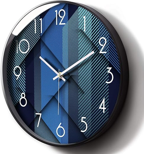 Big Modern Blue Wall Decor Analog Silent Clock for Home Bedroom Kitchen Office Living Room Large Round Cool Unique Decorative Quiet Non-Ticking Metal Battery Clocks(Blue, 12inch)