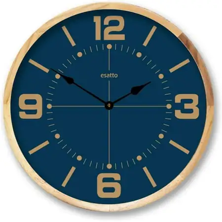 Birch Framed Large Navy Blue Wall Clock, Beautiful Color, Silent Mechanism, Made in USA