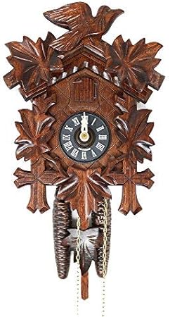 BIRD AND LEAF Model 1200 Brown Forest Mechanical Cuckoo Clock, Linden Wood with Half and Full Hour Strike