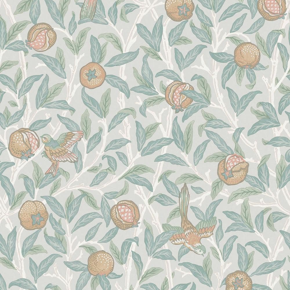 Bird and Pomegranate Duck Egg Blue Wallpaper Sample