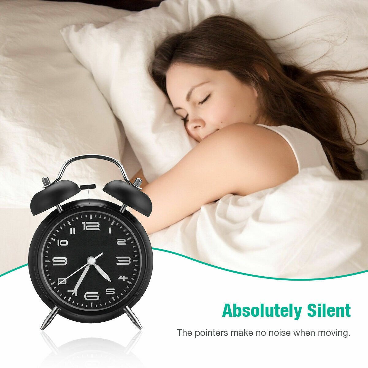 Black Classic Twin Bell Metal Analog Alarm Clock Loud Battery Operated Bedroon