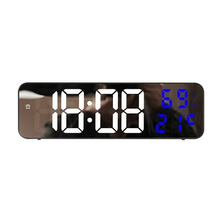 Blasgw LED Large Digital Wall Clock Temperature Date Display Brightness Table Wall-Mounted Mirror Alarm Clock For Home Decor Blue