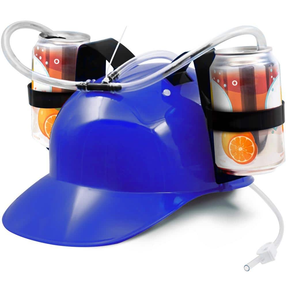 Blue Drinking Helmet Can Holder Drinker Hat Cap with Straw for Beer...
