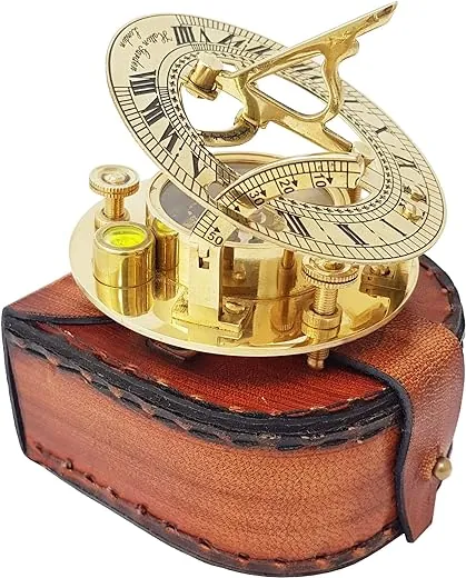 Brass Nautical - Sundial Compass with Intricate Detailing Comes in an Exquisite Top Grain Leather Case - Premium Sundial Compass