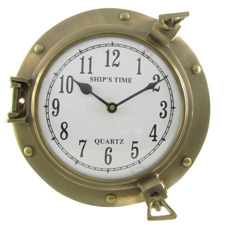 Brass Ship Porthole Vintage Wall Clock Nautical Beach House Decor