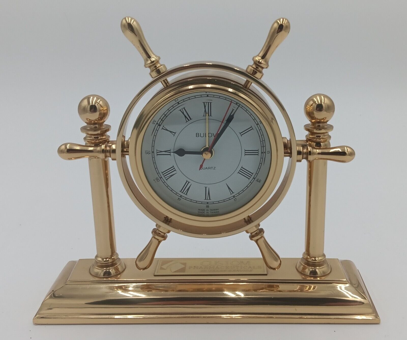 Bulova B-1892 Heavy Brass Nautical Ship Wheel Desk Clock