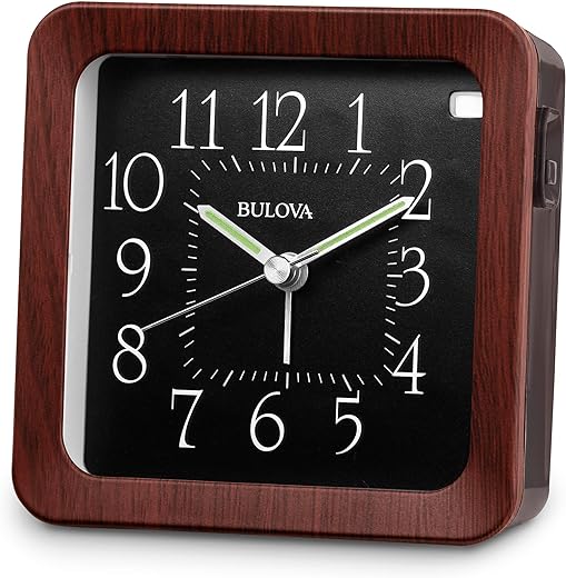 Bulova B1870 Manor Alarm Clock, Brown Woodgrain