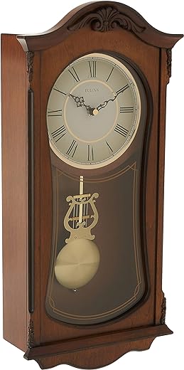 Bulova Clocks C3542 Cranbrook Wall Mount Analog Wooden Chiming Clock, Brown