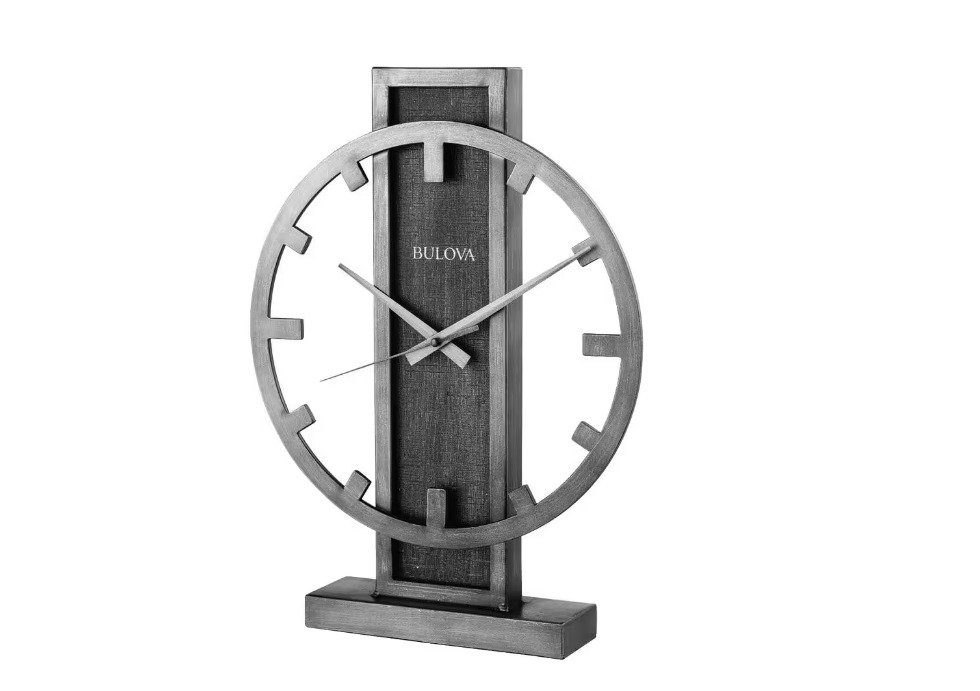 Bulova Table Clock Contemporary Glass Face Analog w/ Silver Tone Metal Case