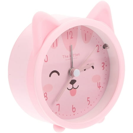 Cat Alarm Clock Desk Accessories Girls Night Light Nightstand Pink Glass Student