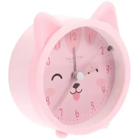 Cat Alarm Clock Desk Accessories Girls Night Light Nightstand Pink Glass Student