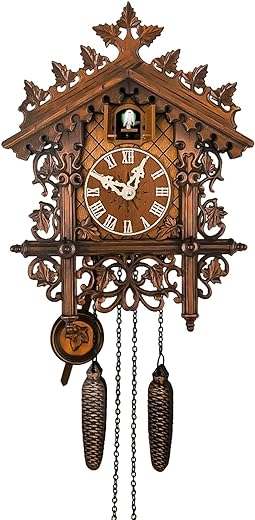 CENGNIAN Vintage Quartz Cuckoo Clocks for Wall 17.72in, Cuckoo Wall Clock, Cuckoo Clock Traditional Chalet Forest House Clock Handcrafted Wooden Wall Pendulum Quartz Clock, Grandfather Clock (B)