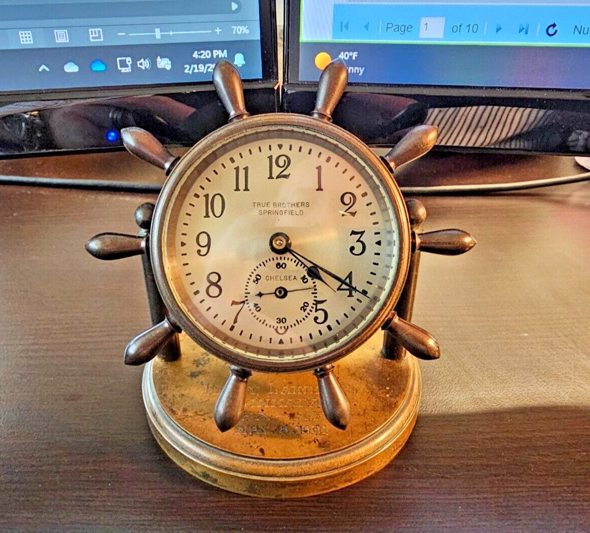 Chelsea Clock Co. Ships Wheel Desk Clock - 1930's Runs Well - Great Vintage Cond