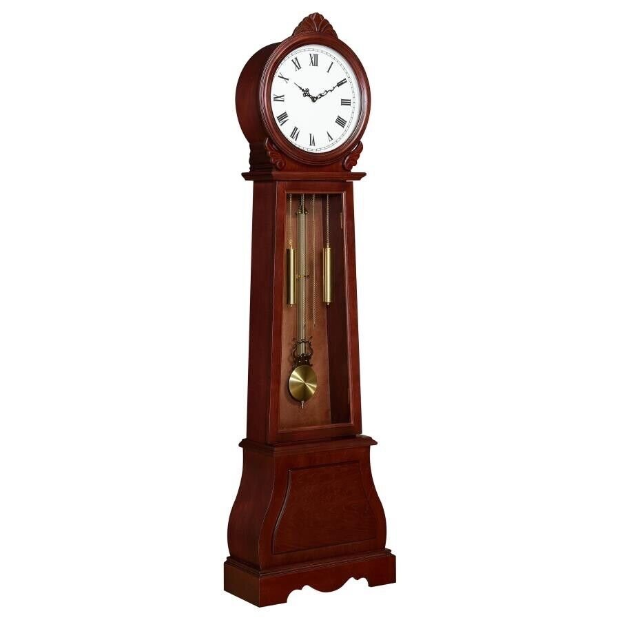 CHIMING BEAUTIFUL BROWN FINISH BATTERY POWERED BANJO SHAPED GRANDFATHER CLOCK
