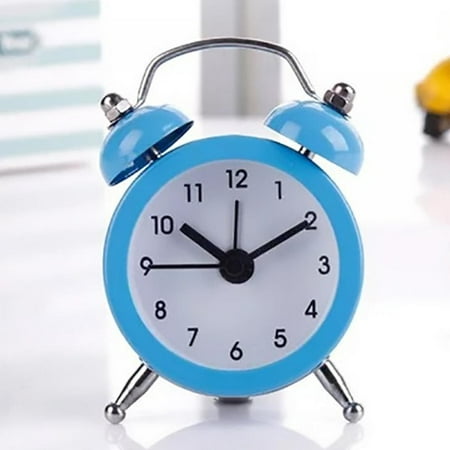 Classic Retro Round Bedside Twin Bell Alarm Clock Non-ticking Desk Table Clock,Blue