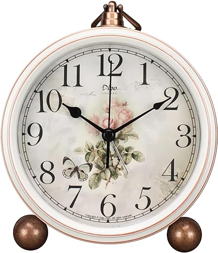 Classic Vintage Clock - Elegant and Decorative Analog Clock,Silent Non-Ticking Clock with Distressed Metal Frame for Office, Living Room or Bedroom