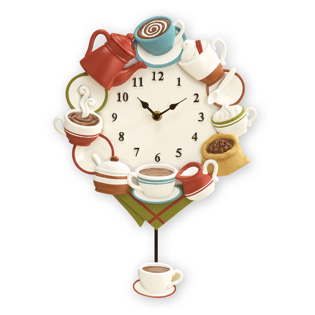 Coffee Cup Pendulum Wall Clock Kitchen Decor